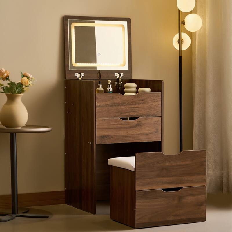 3 in 1 Vanity Desk with Flip Top Mirror,Visible Glass Desktop,3 Drawers and Cushioned Tool