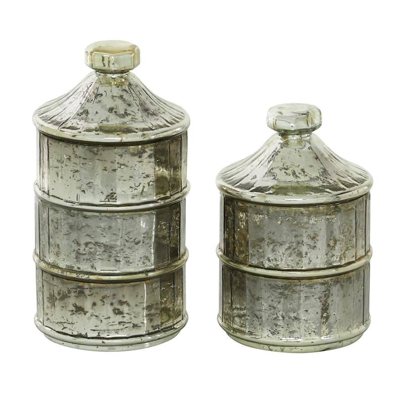 Glass Stackable Living Room Decorative Jars - Set of 2 Gray - Roche River Decor