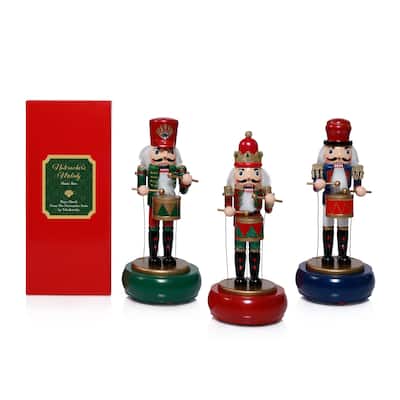 Nutcracker's Melody Round Base Holiday Music Box, Set of 3 Assorted - Multicolored