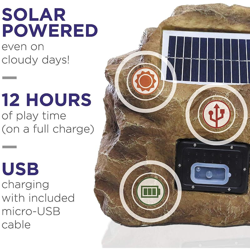 Alpine Corporation Weather-resistant Bluetooth Solar-Powered Outdoor Wireless Rock Speaker, Brown