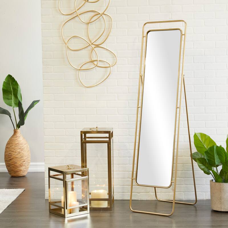 Wood Floor Mirror - Gold - Roche River Decor - 20"W x 17"L x 66"H