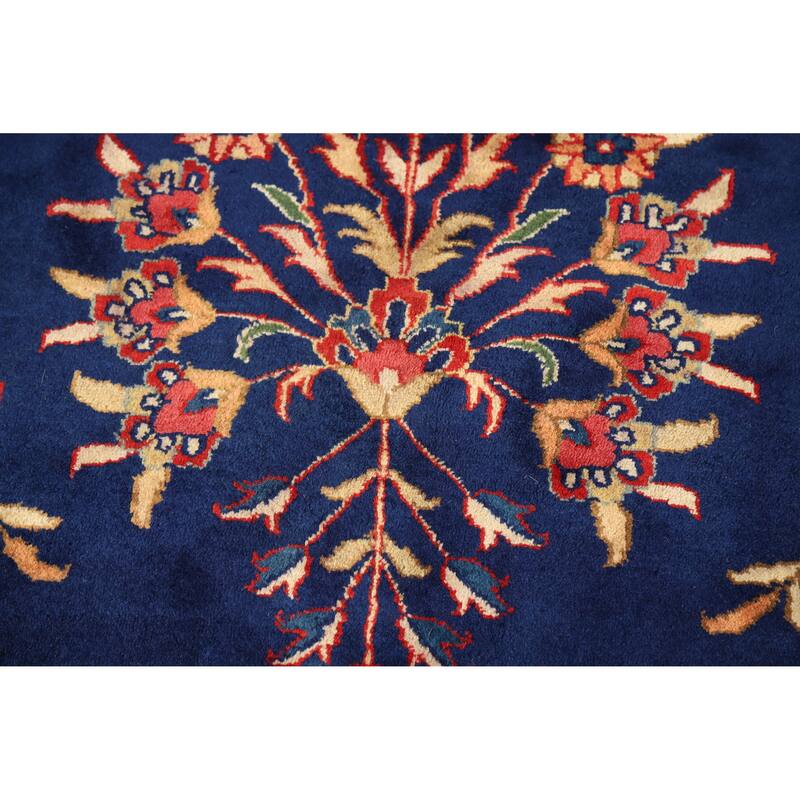 Hand Knotted Oriental 100% Wool Carpet Traditional All-Over Navy Blue & Blues Sarouk Area Rug - 12' 0'' X 8' 11''
