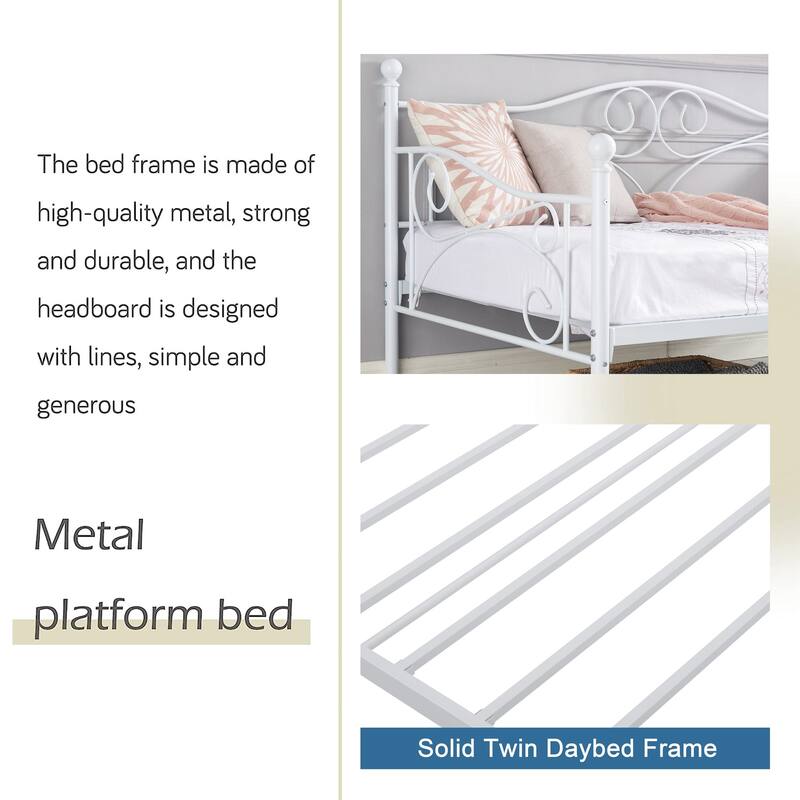 Javlergo Twin Metal Daybed Modern Sofa Bed Frame with Headboard No Box Spring Needed