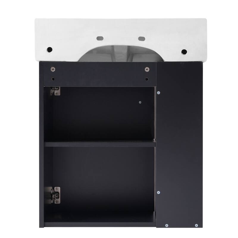 21.6" White Floating Bathroom Vanity - Space-Saving Wall-Mounted Sink Cabinet with Side Storage & Soft-Close Door