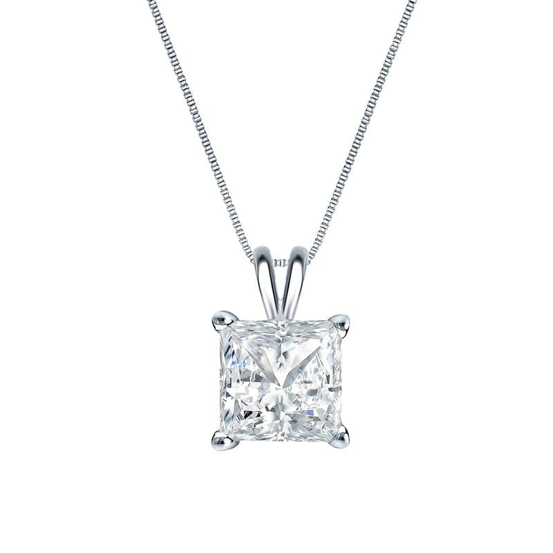 Auriya 14k Gold 1/2ctw Princess-cut Solitaire Diamond Necklace (H-I, SI1-SI2) - White