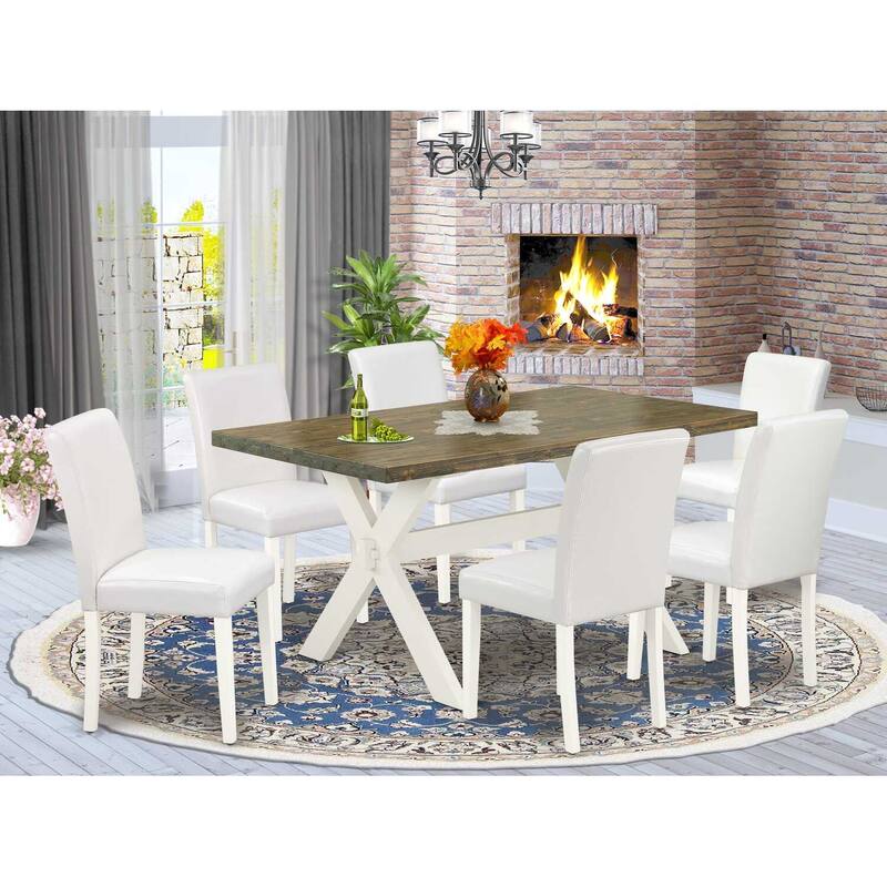 HomeStock 7-Pc Rectangle Natural Oak Finish Solid Wood Top Dining Table with 6-Chairs