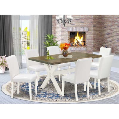 HomeStock 7-Pc Rectangle Natural Oak Finish Solid Wood Top Dining Table with 6-Chairs