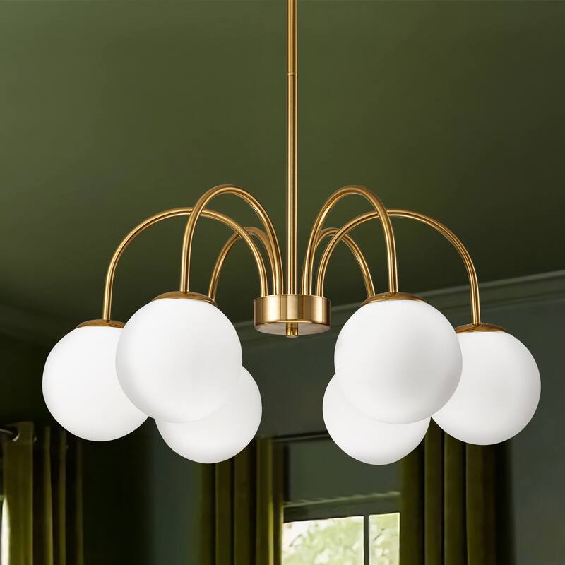 6/10-Light Modern Linear Sputnik Cluster Frosted Opaque Glass Globe Bubble Chandelier for Dining Room