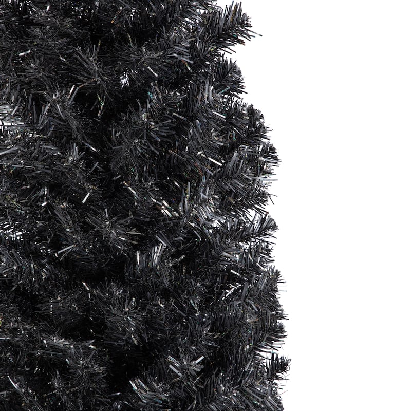6' Charcoal Brown Iridescent Slim Artificial Tinsel Halloween Tree - 3-to-6-feet