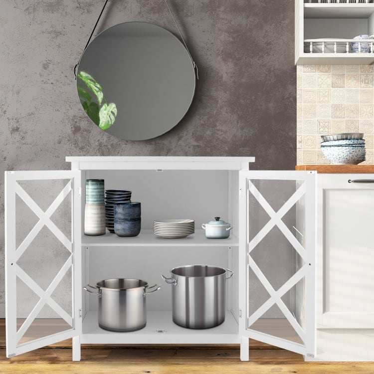Buffet Cabinet with Tempered Glass Doors & Adjustable Shelves for Kitchen - 35.5" x 15.5" x 38" (L x W x H)