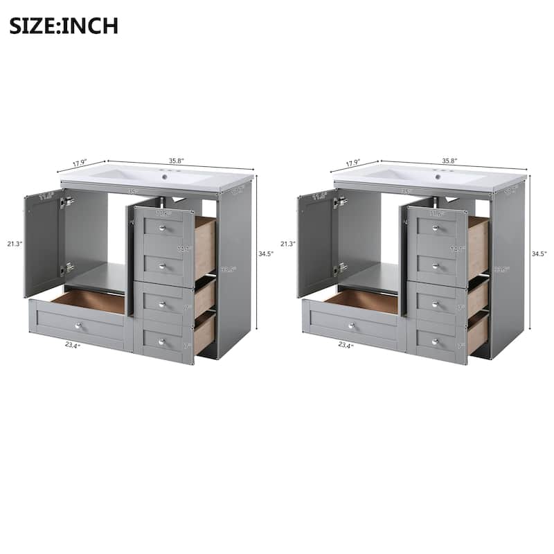 Roomfitters Shaker Style 72" Freestanding Bathroom Vanity Cabinet with Ceramic Sink, Soft-Close Doors and Drawers