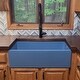 preview thumbnail 5 of 8, Austen Matte Blue Fireclay 30" Single Bowl Farmhouse Apron Front Undermount Kitchen Sink and Drain