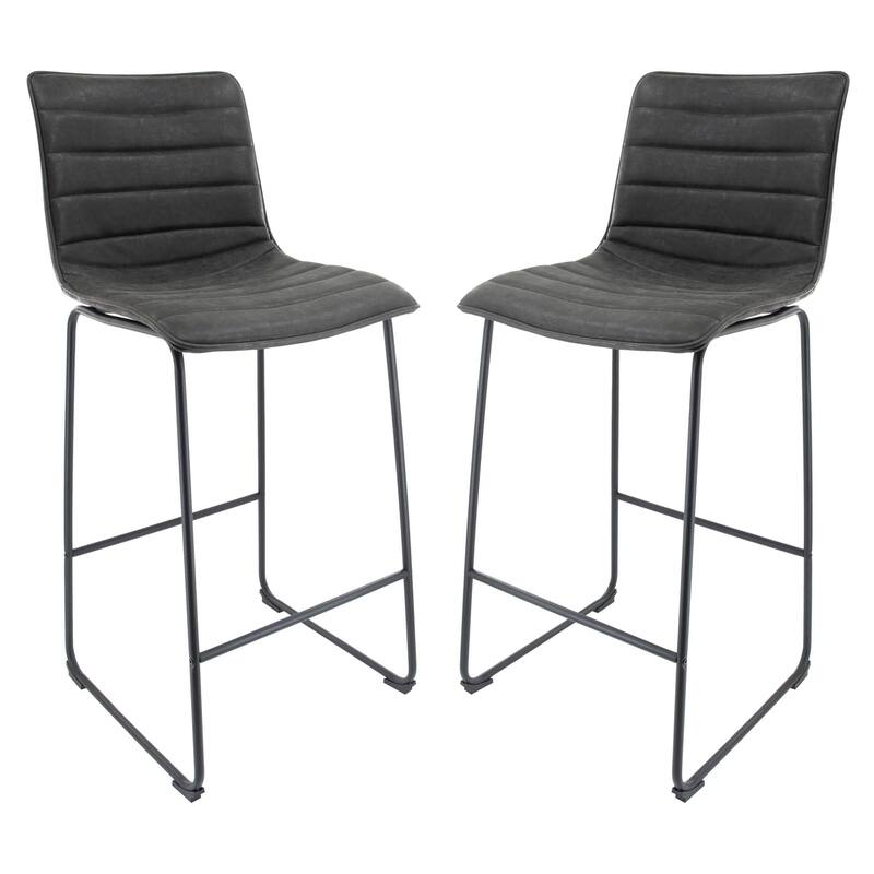 LeisureMod Brooklyn Modern Leather Barstool with Black Sled Base Set of 2 - 29.9