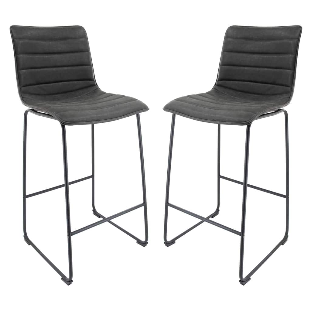 LeisureMod Brooklyn Modern Leather Barstool with Black Sled Base Set of 2 - 29.9