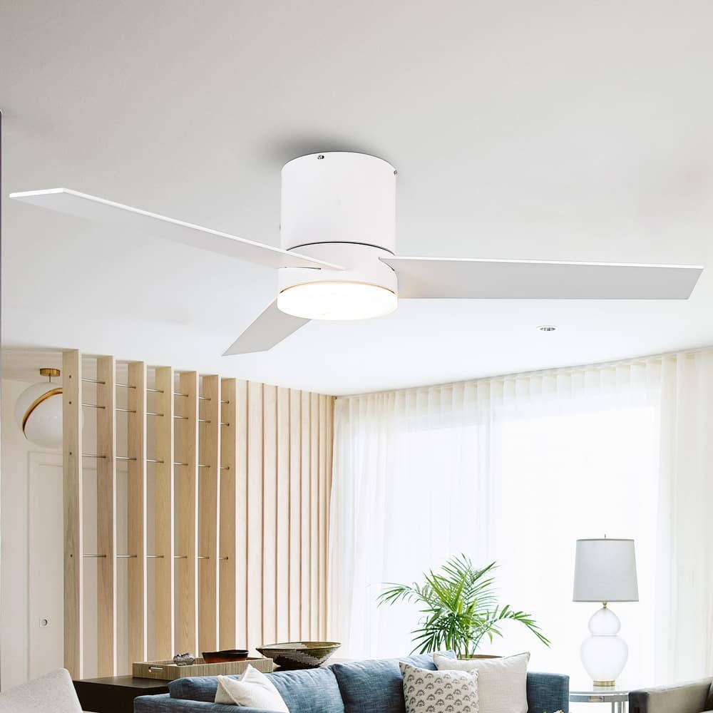 48-inch Modern 3-Blade Wooden Flush Mount Ceiling Fans with Light and Remote