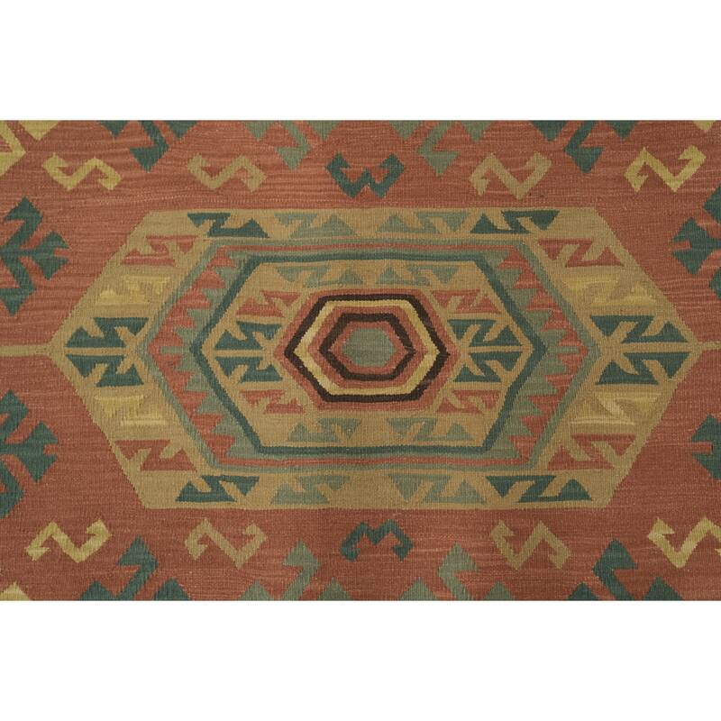 Hand Woven Oriental 100% Wool Carpet Southwestern Tribal Oranges & Rust Kilim Area Rug - 9' 9'' X 7' 9''