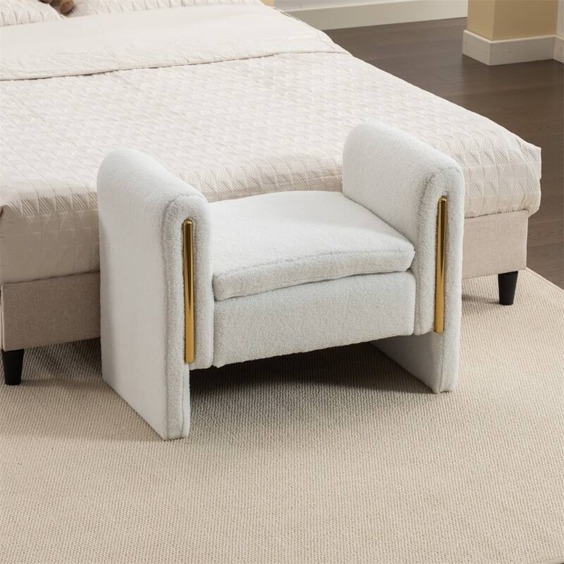 Single Bench Shoe Bench Makeup Bench For Bedroom Indoor - Ivory+Teddy