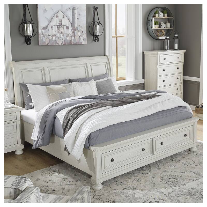 Signature Design by Ashley Robbinsdale Antique White Sleigh Bed with Storage