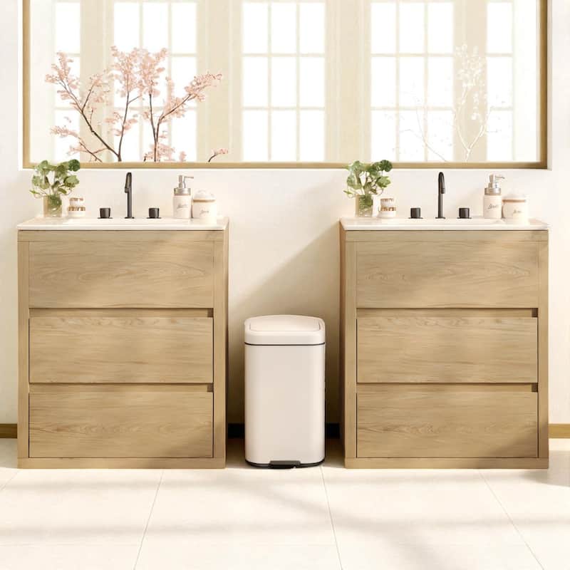 60" Double Sink Bathroom Vanity Set with Two 30" Cabinets, Ceramic Sinks, Soft Close Drawers