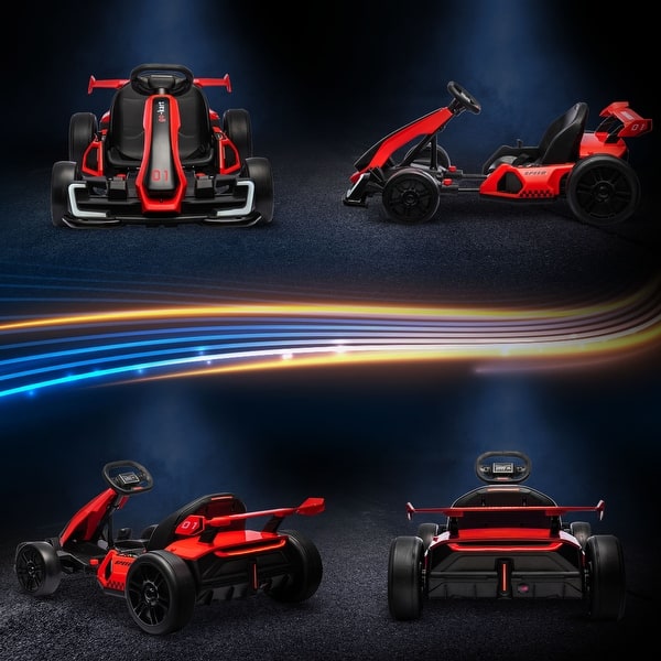 slide 2 of 7, Red 24V Go Kart, 7.5 MPH, Music & Fun for Ages 6-12 5-7 Years - Red