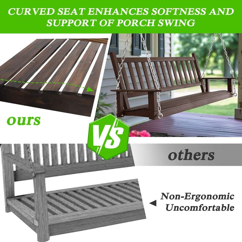 VEIKOUS Outdoor 5ft Wooden Hanging Patio Porch Swing for 3 Person with Chains