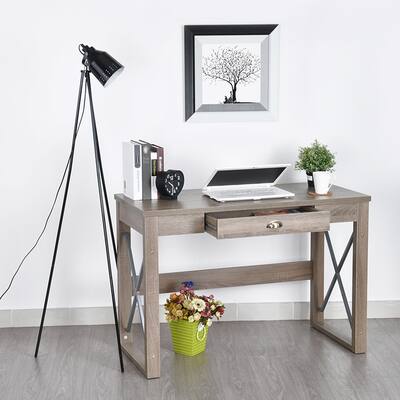Homylin Solid Wood Computer Desk Study Writing Table with Drawer 44.1"
