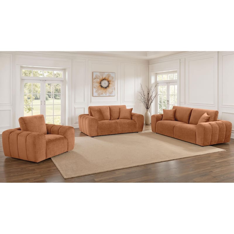 Burnett Chenille Upholstered Sofa Set - Burnt Orange - 3 Piece