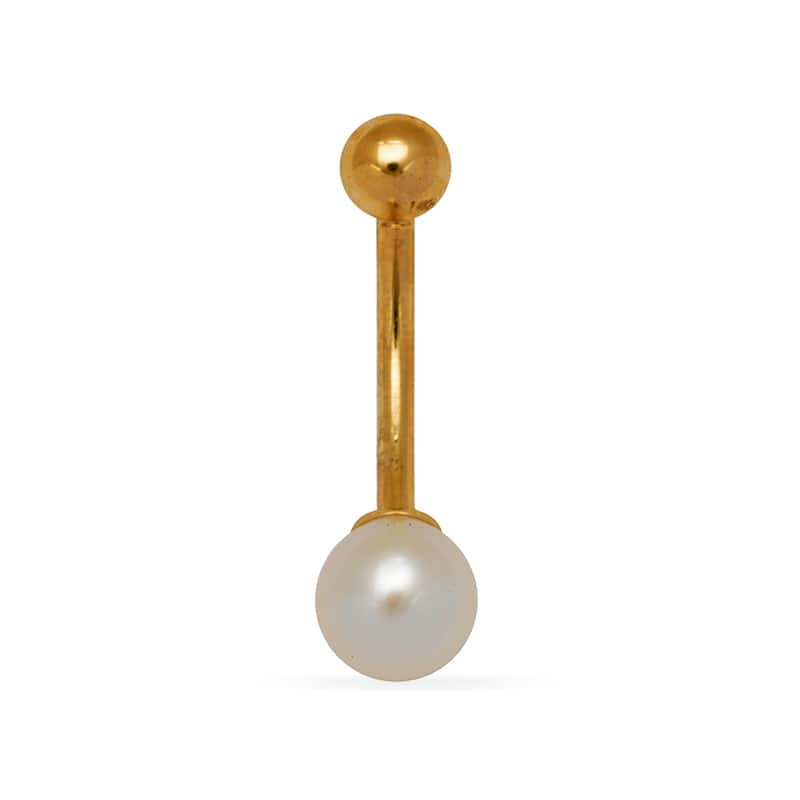 Curata 14k Yellow or White Gold 14-Gauge Freshwater Cultured Pearl Body Jewelry Belly Ring - Yellow Gold