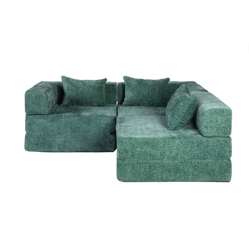 Chenille Fabric Compression Sofa, Boneless Modular Sectional Sofa, Convertible Floor Sofa Bed with Fixed-Shape Frame