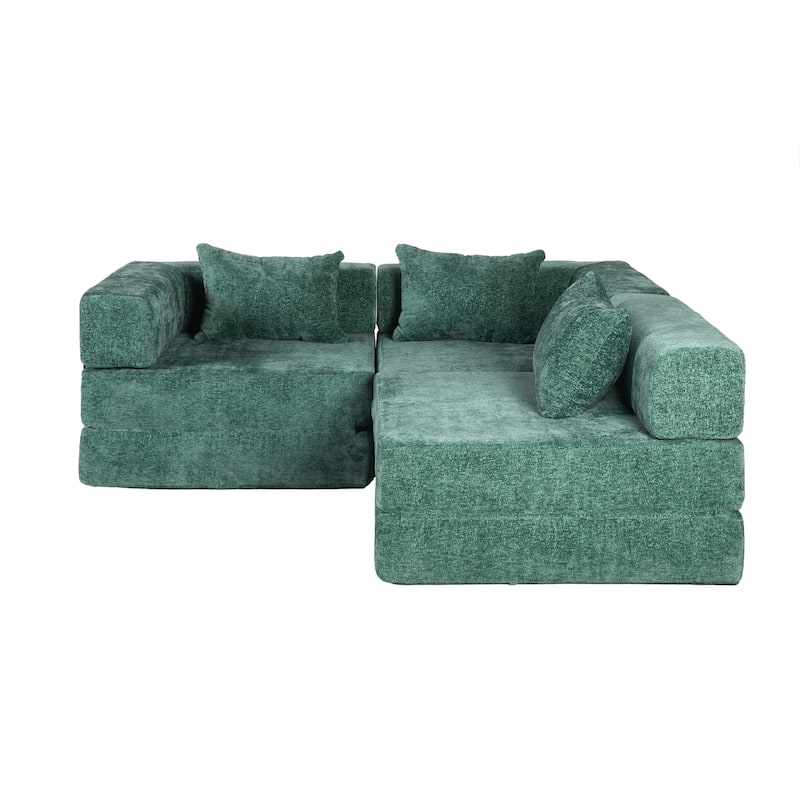 Free Combination Lazy Folding Sectional Sofa Chenille Modular Sleeper Sofa Bed Floor Standing Compression Mattress