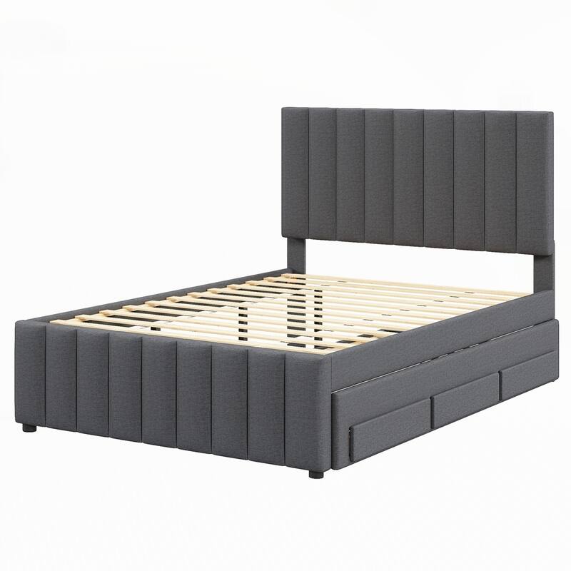 Upholstered Platform Bed with Trundle and 3 Drawers