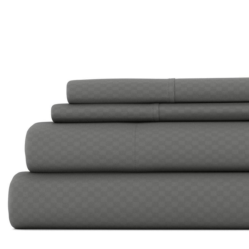 Becky Cameron Premium Checkered Pattern Microfiber 4-piece Deep Pocket Bed Sheet Set - Twin - Grey