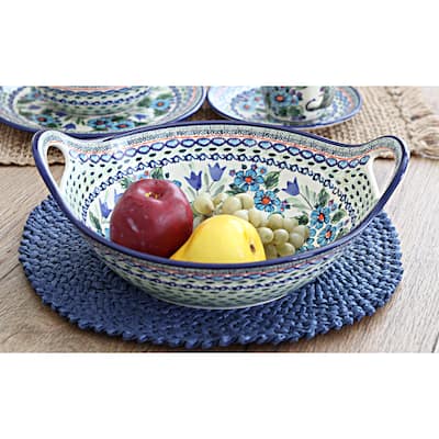 Blue Rose Polish Pottery 1347 Zaklady Deep Bowl with Handles