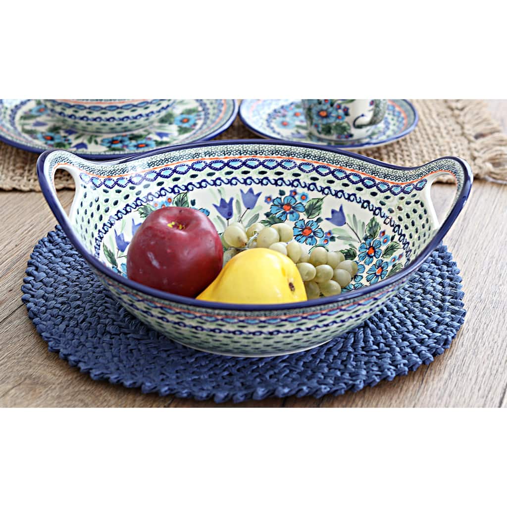Blue Rose Polish Pottery 1347 Zaklady Deep Bowl with Handles