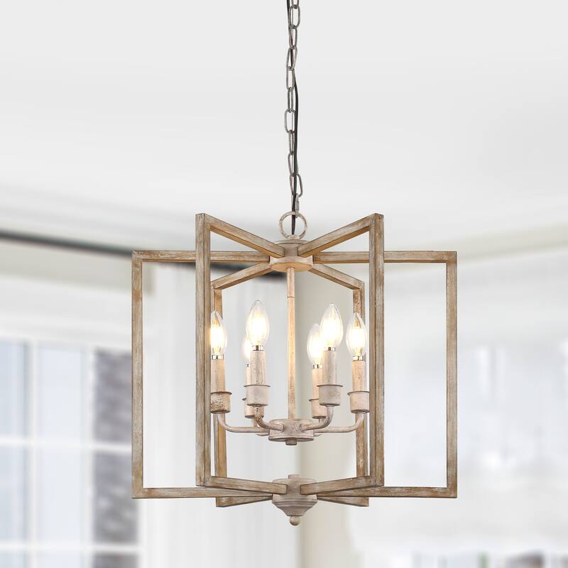 Bella Depot 15.7" 6-Light Wood Chandelier Adjustable Pendant Light for Dining Room Bedroom