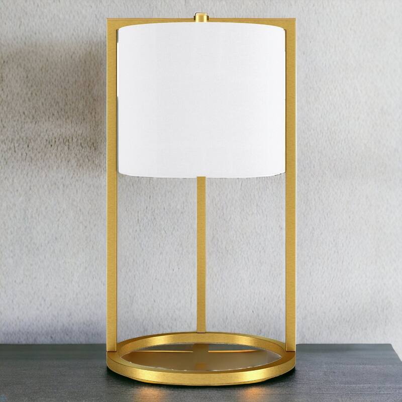 Modern 22" Round Metal Table Lamp with White Linen Drum Shade and E26 Base Socket Switch - 12" W x 12" D x 22" H