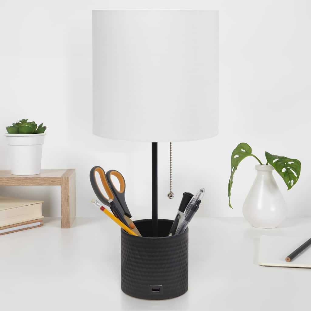 Metal Table Lamp with USB Charging Port - 18.5" - Black and White