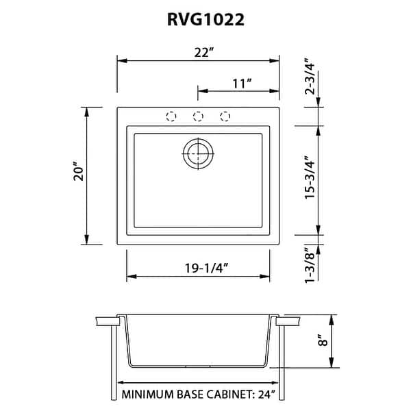 Ruvati 22 x 20 inch epiGranite Drop-in Topmount Granite Composite Single Bowl Kitchen Sink - Midnight Black - RVG1022BK
