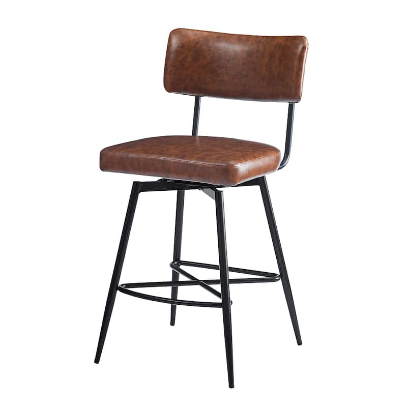 Retro Swivel Counter Stools Brown PU Kitchen Chair Bar Stool Industrial Bar Stool Side Chair Set of 2 with Footrest