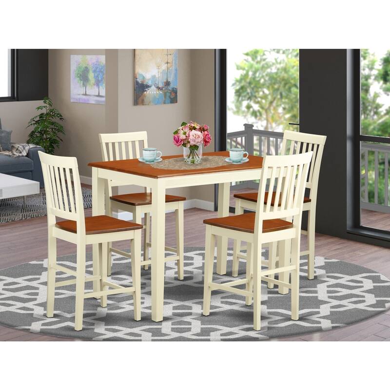 HomeStock 5-Pc Buttermilk and Cherry Solid Wood Top - Dining Room Set - Seats 4