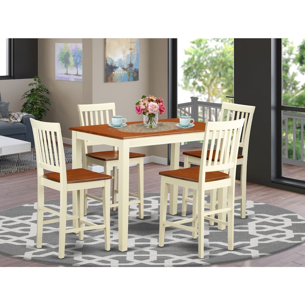 HomeStock 5-Pc Buttermilk and Cherry Solid Wood Top - Dining Room Set - Seats 4