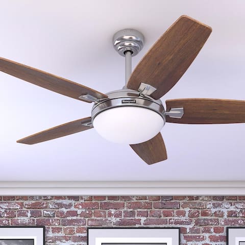 48" Honeywell Carmel Brushed Nickel Ceiling Fan with Integrated Light and Remote