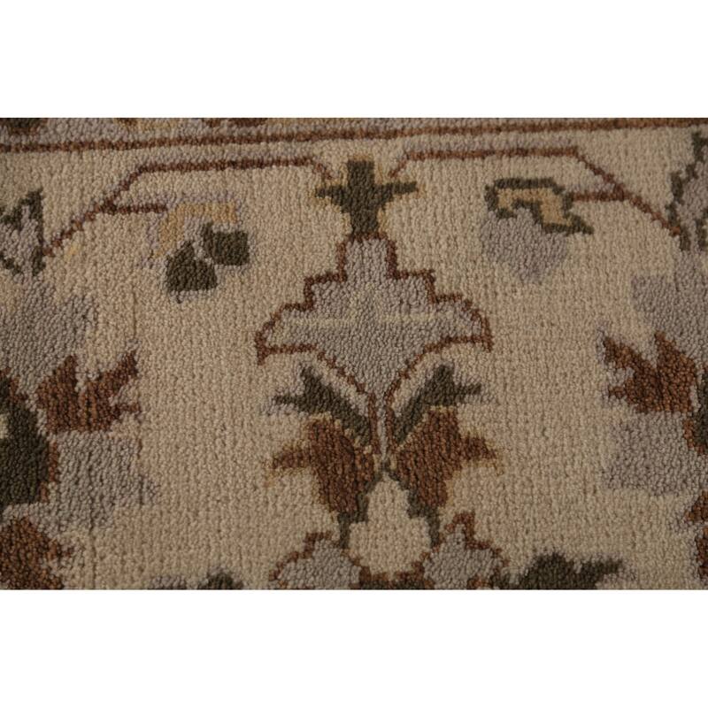 Earth Tone Oushak Indian Area Rug Hand-Knotted Floral Wool Carpet - 9'0"x 11'10"