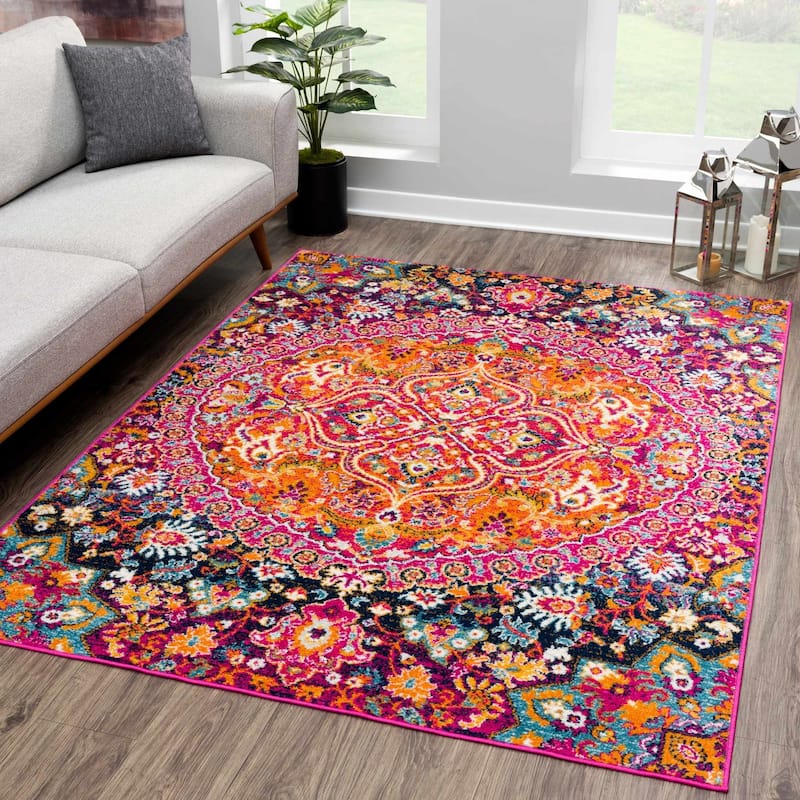 Hauteloom New Marlbo Boho Medallion Oriental Area rug - 5'3" x 7'3" - Burgundy, Burnt Orange, Ivory / New Marlboro