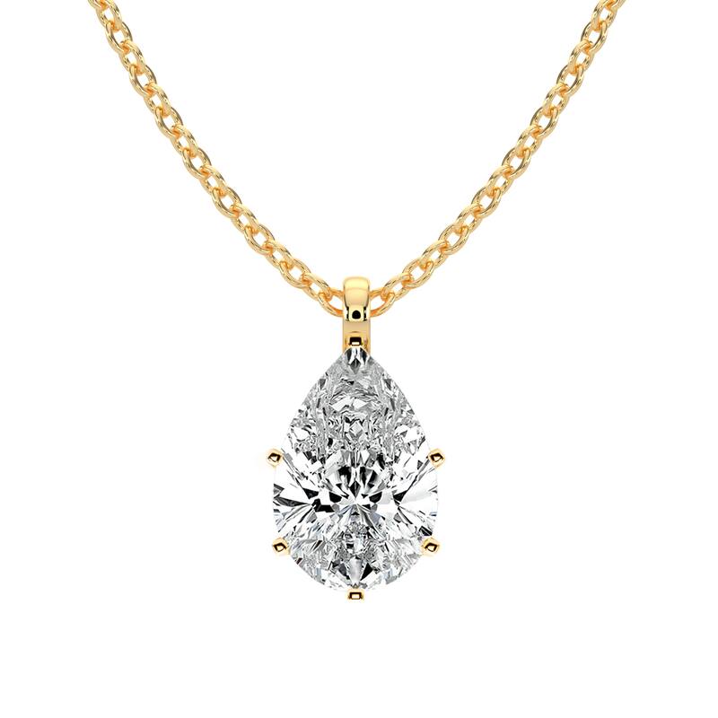 Auriya 14K Gold Lab Grown Pear Diamond Solitaire Single-Bail Pendant Necklace 1.00 to 5.00 ct. tw. (F-G VS) - 4.00 ct. tw. - Yellow