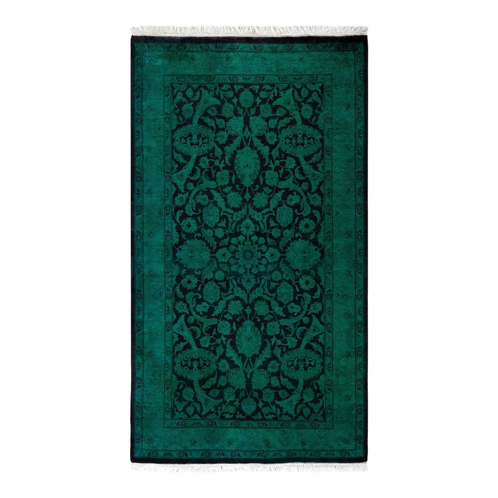 Overton Hand Knotted Wool Vintage Inspired Modern Contemporary Overdyed Green Area Rug - 3' 1" x 5' 5"