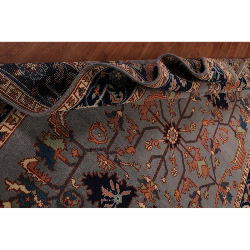 Gray Blue Geometric Kazak Indian Area Rug Handmade Wool Carpet - 7'10"x 9'11"