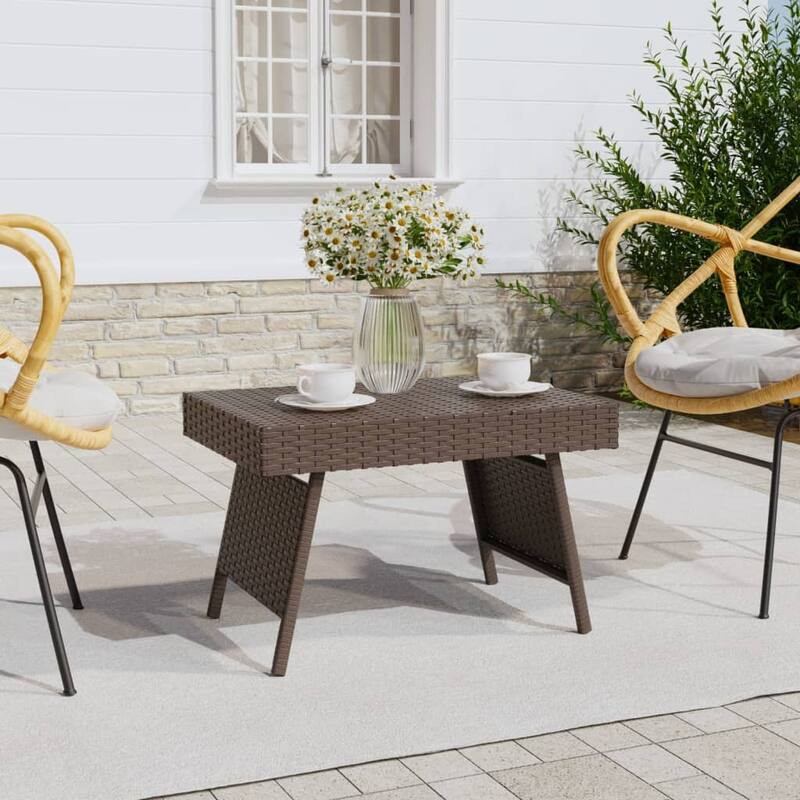 vidaXL Foldable Side Table Black/Brown 23.6"x15.7"x15" Poly Rattan - 23.6" x 15.7" x 15" - Brown