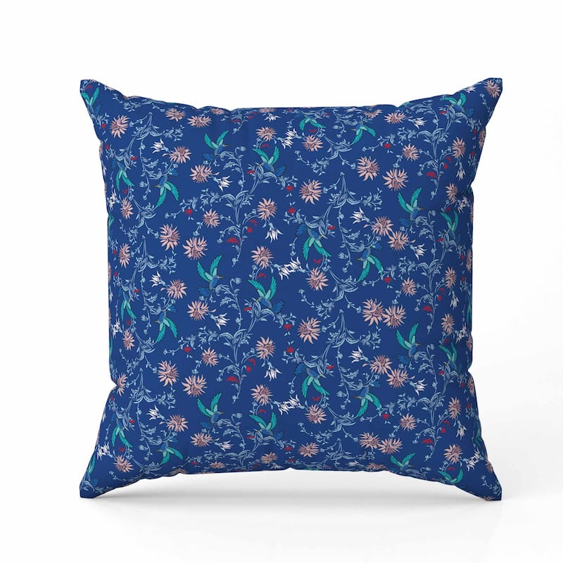 Songbird Flora Parade Indoor/Outdoor Reversible Throw Pillow Blue and Pink