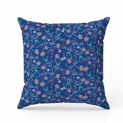Songbird Flora Parade Indoor/Outdoor Reversible Throw Pillow Blue and Pink